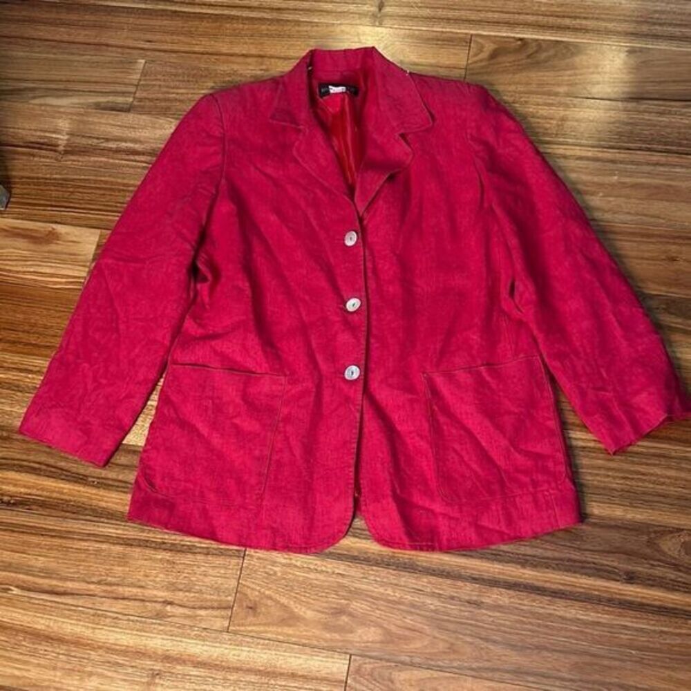 Requirements petite vintage 90s red linen‎ blend jacket 3 button blazer business